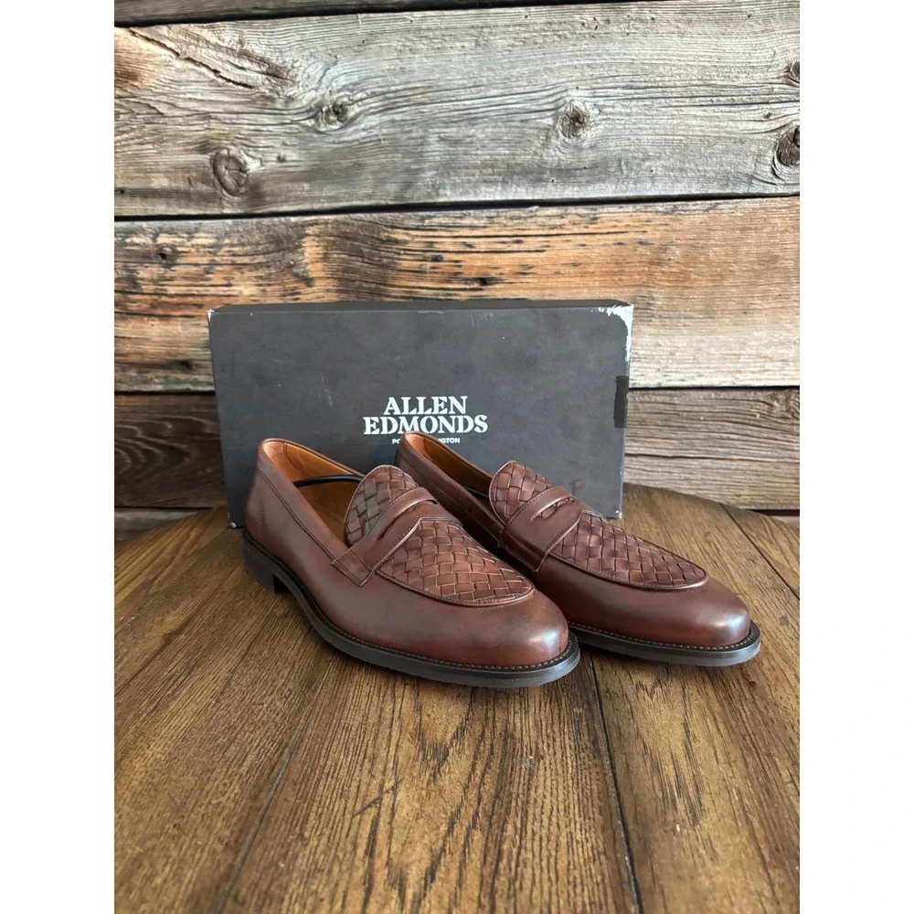 Allen Edmonds Como Woven Dark Brown Leather Penny Loafers 8228 Mens 11 D